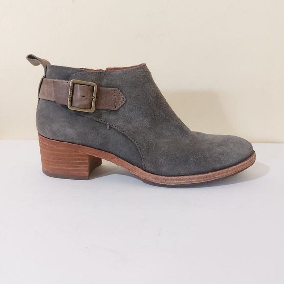 Kork-Ease Mesa Women's Leather Suede Booties Stacked Heel Ankle Boots in Grey - Picture 9 of 9